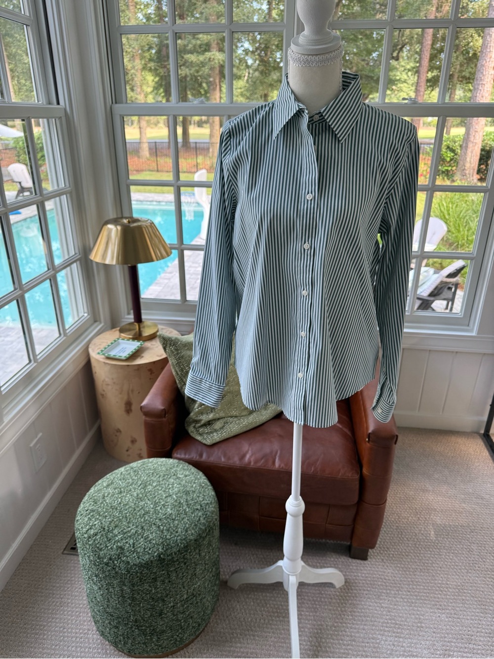 UNTUCKit Green and White Striped Button-Down Shirt